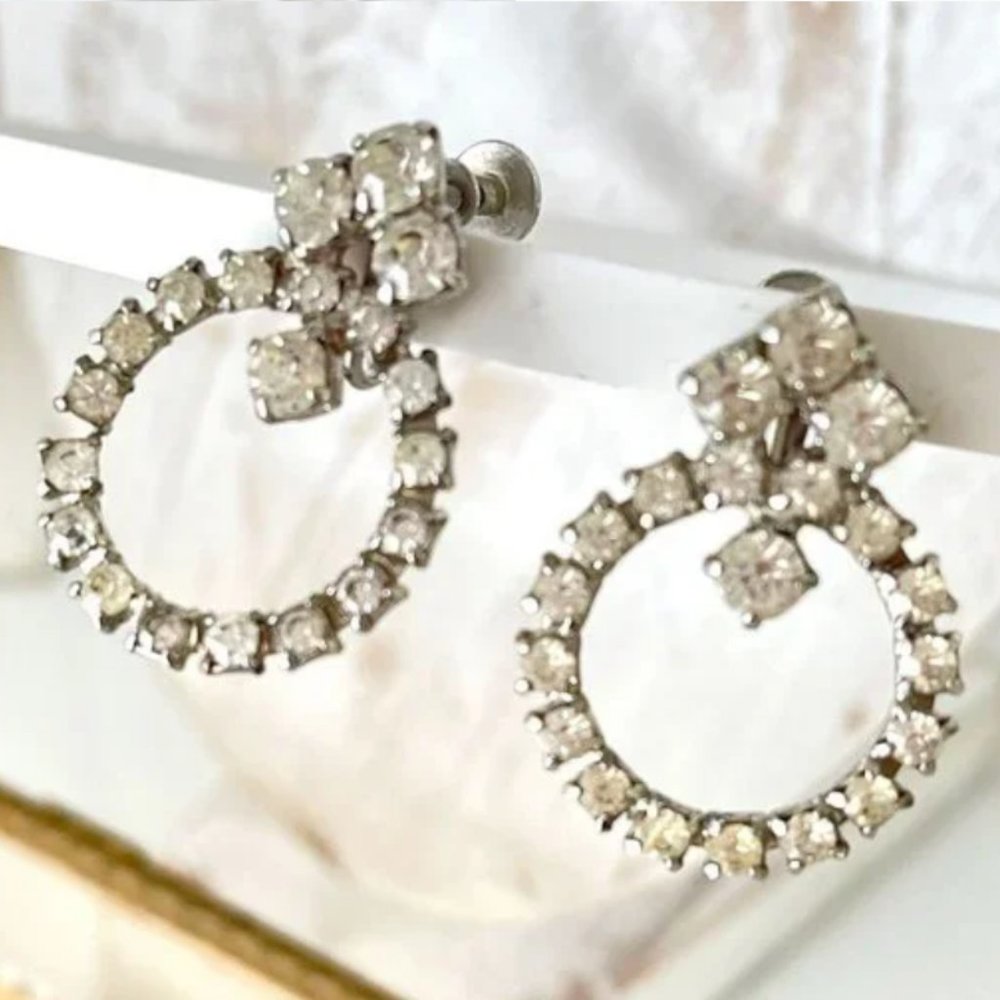 Vintage  - Beautiful uniquely Designed Sparkles -Circle Rhinestone Drop Earrings